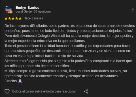 Five-star review from Emhyr Santos, a local guide with 39 opinions, posted 8 months ago about Colegio Yhimnistat