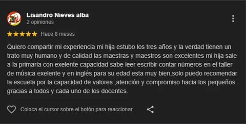 Google Play review from Lisandro Nieves alba with 5-star rating praising music lessons and teaching quality